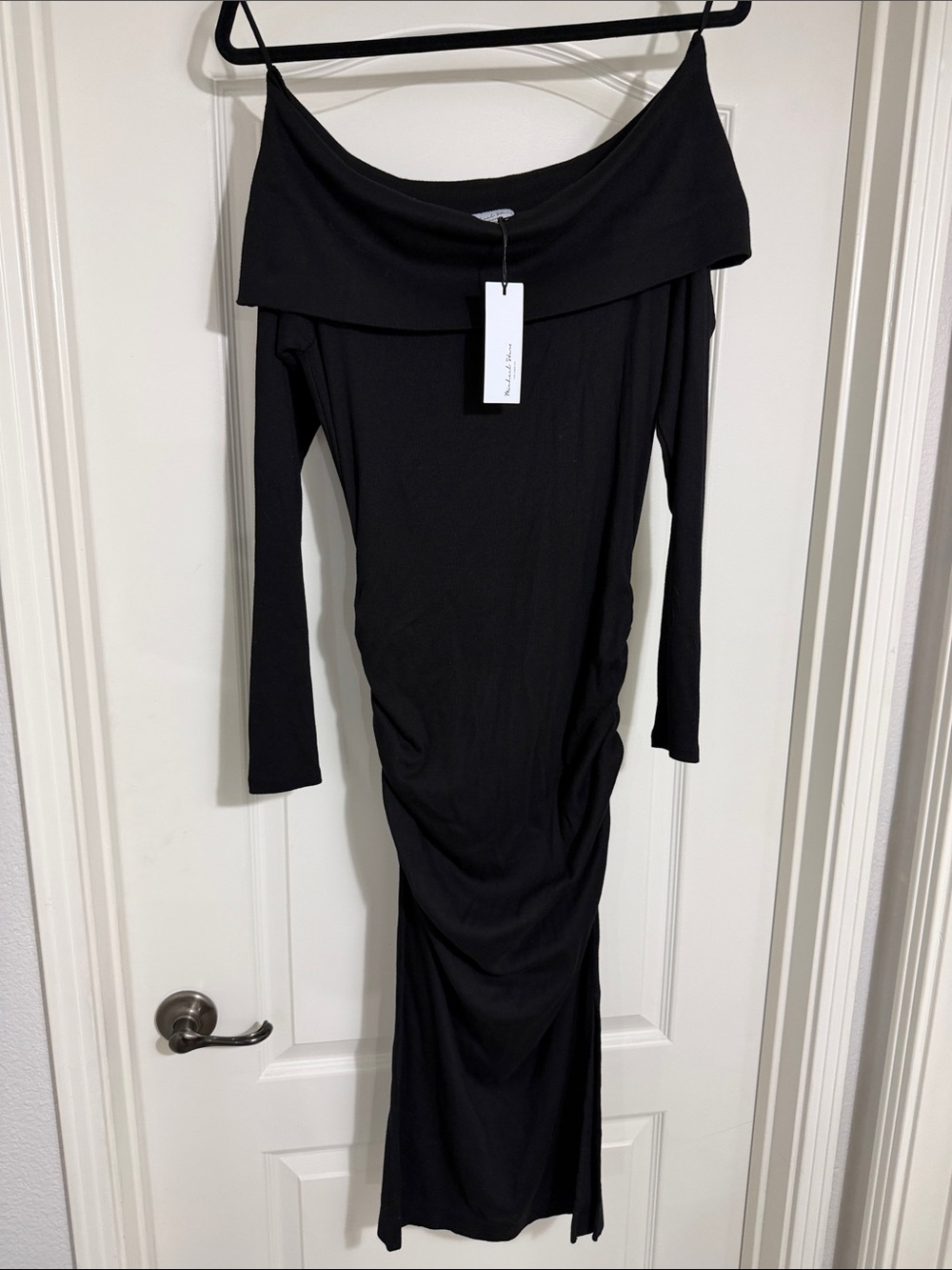 Michael stars size L NWT Off‑Shoulder Long Sleeve Black Dress BODYCON cute